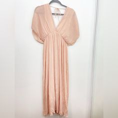 Zara Blush Empire Maxi Dress V-Neck Size Medium Nwt. Approx 19” Armpit To Armpit And 50” Length. Polyester. New With Tags. D2 Feminine Blush V-neck Maxi Dress, Peach V-neck Dress For Brunch, Feminine Flowy V-neck Dress, Peach V-neck Spring Dress, Feminine Beige V-neck Maxi Dress, Pink Flowy V-neck Dress, Flowy Pink V-neck Dress, Flowy Beige V-neck Summer Dress, Beige Flowy V-neck Dress For Summer