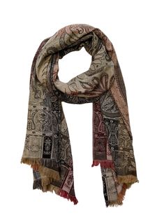 "Jacquard Woven Scarf *55% Wool & 45% Silk *Lightweight *Smooth finish *Paisley pattern *Black, olive, burgundy, rust & beige *Short fringe  *26\" wide x 78\" long *Hand wash & line dry" Woven Scarf, Woven Scarves, Short Fringe, Beige Shorts, Animal Hats, Knitted Animals, Multi Pattern, Patterned Scarves, Black Olive