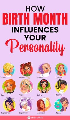 the cover of how birth month influences your personality, with images of women in different colors