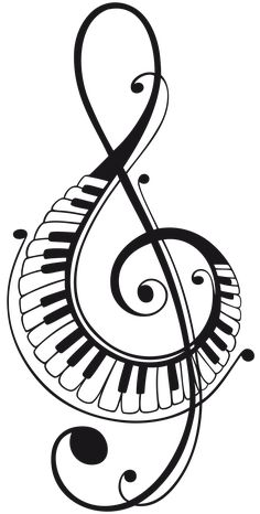 a black and white drawing of a piano with a treble on it's side