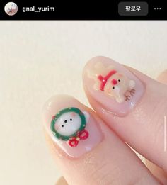 Sanrio Christmas Nails, Christmas Nail Stickers, 3d Flower Nails, Solid Color Nails, Hello Nails, Cute Christmas Nails, Korean Nails, Christmas Gel Nails