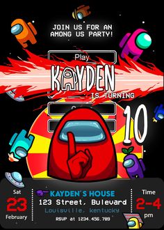 the poster for kayden's house is shown in black and white, with colorful graphics