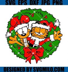 an image of christmas wreath with garfield and pluto