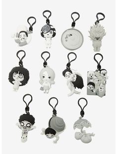 various key chains with cartoon characters on them