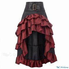 Orcajump - Vintage High-Waisted Patchwork Cake Skirt with Asymmetrical Hem and Ruffled Trim Patchwork Cake, Victorian Skirt, Cake Dress, Basic Cake, Cake Skirt, Dress Collar, Basic Skirt, Dress Cake, Skirt Belt