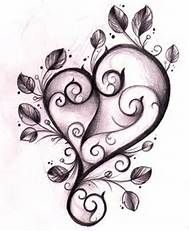 a drawing of two hearts with leaves on it's side and one heart in the middle