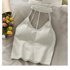 Halter Spaghetti Versatile Camisole Crop Tops – Tomscloth White Halter Neck Camisole With Built-in Bra, White Stretch Cami Halter Top, White Stretch Halter Cami Top, White Camisole Halter Top For Summer, White Camisole Halter Top For Spring, White Stretch Halter Neck Tank Top, White Halter Neck Camisole Casual Style, White Halter Neck Camisole, White Halter Neck Casual Camisole