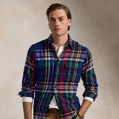 This workshirt combines a utilitarian-inspired silhouette with plaid cotton twill for a rugged look that’s quintessentially Polo. Plaid Cotton Flannel Shirt For Work, Plaid Cotton Tops With Patch Pockets, Casual Plaid Shirt With Patch Pockets, Casual Plaid Flannel Shirt With Patch Pockets, Plaid Flannel Workwear Shirt, Plaid Flannel Work Shirt, Plaid Flannel Shirt For Work, Plaid Button-up Top With Welt Pockets, Ralph Lauren Plaid Button-up Top