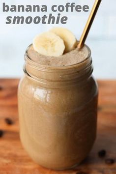 a banana coffee smoothie in a mason jar