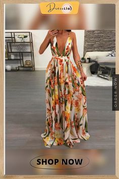 Women Dresses Summer Sexy Maxi Boho Style Print Party Dress Deep V Neck Backless Long Dress Vestidos V-neck Backless Dress For Beach Party, Beach Season Party Backless Dress, Fitted Chiffon Backless Dress For Party, Party Sundress Backless Style, Summer V-neck Backless Party Dress, Backless Spaghetti Strap Dress For Beach Party, Spaghetti Strap Dress For Beach Party, Beach Season Party Dress With Spaghetti Straps, Spaghetti Strap Backless Dress For Beach Parties