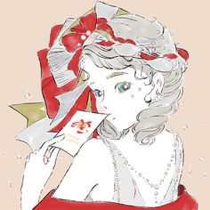 a drawing of a woman wearing a tiara and holding a card in her hand