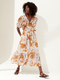 Ramie Wrap Dress | Banana Republic Feminine Linen Midi Dress For Vacation, Airy Spring Vacation Dresses, Chic Flowy Linen Dress, Chic Linen Floral Print Dress, Flowy Linen Dress For Spring Day Out, Chic Spring Vacation Linen Dress, Spring Flowy Linen Midi Dress, Flowy Linen Maxi Dress For Spring, Chic Linen Dress For Spring Vacation