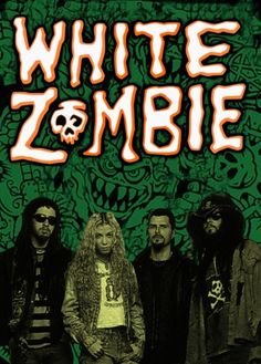 the white zombie band is standing in front of a green background