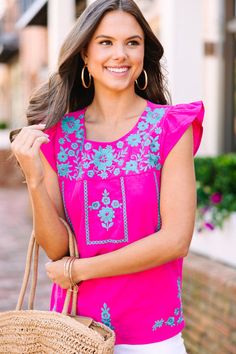 We think this pink floral tank is sure to get your attention! That print and those colors are perfect together! This top is going to look great with white shorts on these hot summer days! This tank features ruffled detailing, a floral print, and short sleeves.  Material has no amount of stretch.Sydney is wearing the small. Pink Floral Top, Floral Cocktail Dress, Perfect Together, Black Tie Dress, Long Sleeve Outerwear, Mint Julep Boutique, Two Piece Swimwear, Cute Boutiques, Boutique Tops