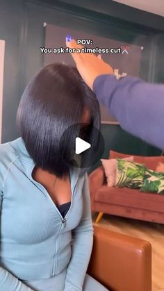 VoiceOfHair ®️ on Instagram: "When your bob is bobbing✂️🔥⁣ ⁣ This cut by @janaemonette_ is everything 🙌🏾 The shine, the movement is just😮‍💨 Such a classic look that will always be in style❤️⁣ ⁣ Would you rock it?✨ #voiceofhair ⁣ ⁣ #phillystylist #silkpress #bobhaircut #boblife" Bob Flat Iron Natural Hair, Bob Hairstyle Natural Hair, Middle Part Layered Bob Black Women, Curly Bob Sew In With Leave Out, Cute Bob Hairstyles For Black Women Middle Part, Bob Haircut On Black Women, Duby Hairstyles Weaving Bob, Bob See In With Leave Out, Bob Middle Part Black Women