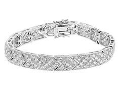 Bella Luce ® white diamond simulant 8.85ctw round, rhodium over sterling silver tennis bracelet. Measures approximately 7.25" or 8"L x 0.31"W and has a hidden box closure. The diamond equivalent weight is 4.56ctw. Silver Tennis Bracelet, Man Made Diamonds, Diamond Simulant, Broken Chain, Pearl Strands, Tennis Bracelet, Gemstone Colors, Natural Crystals, White Diamond