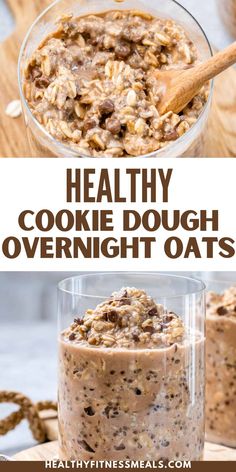 healthy cookie dough overnight oats in a glass bowl