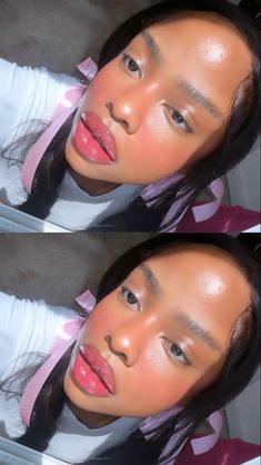 Black Femininity Makeup, Black Women Blush Makeup, Blush Makeup Black Women, Blush Makeup Looks Aesthetic, Coquette Makeup Dark Skin, Pink Blush Black Women, Minimal Makeup Black Women, Red Valentines Day Makeup, Ingenue Makeup Black Women