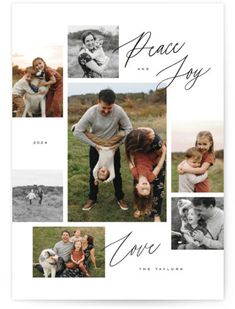 a family photo collage with the words peace joy