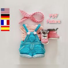 a crocheted baby outfit and booties are on display