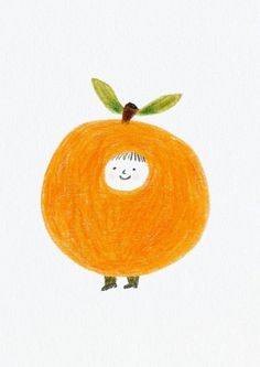 a drawing of an orange with a face on it