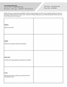 Reality Therapy is a form of counseling that views behaviors as choices. Our Reality Therapy Worksheets Bundle PDF Templates (Editable, Fillable, Printable) are perfect for counselors, psychologists, psychiatrists, social workers, therapists, and other mental health professionals to help them deliver Reality Therapy to their clients.

This Bundle Includes 12 Templates
Included in this bundle are the following templates: Reality Therapy Basic Needs Worksheet, Reality Therapy WDEP Worksheet, Reality Therapy WDEP Worksheet (Simple), Expectations Vs Reality Worksheet, Reframing the Problem Worksheet, SAMICCC Goals Worksheet, Reality Therapy Solution Worksheet, Reality Therapy Needs Assessment, and our Impact on Others Worksheet (Family, School, Workplace, and Blank Template).
This Reality Ther Therapy Sheets, Reality Therapy, Distress Tolerance Worksheets, Conflict Resolution Worksheet, Boundaries Worksheet, Existential Therapy, Coping Skills Worksheets, Couples Therapy Worksheets, Anger Management Worksheets