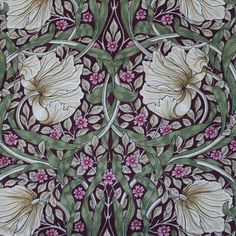 an intricately designed wallpaper with flowers and leaves in red, green and white