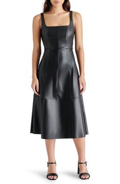 Steve Madden Damara Faux Leather Midi Dress | Nordstrom Casual Flowy Dress, Over 40 Outfits, Leather Midi Dress, Strapless Midi Dress, Midi Cocktail Dress, Leather Dresses, Evening Attire, Flowy Dress, Work Attire