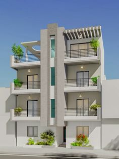 an apartment building with balconies and plants on the balcony