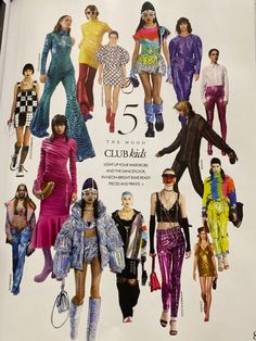 an advertisement for the 5th annual fashion show, featuring models in colorful outfits and accessories