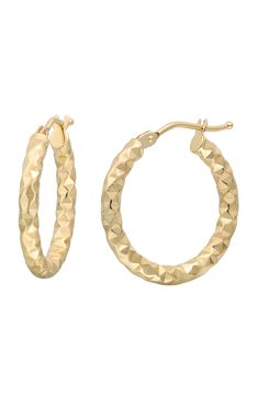 These 14-karat-gold hoops are handcrafted with a hammered finish to catch light as you move. 3/4" hoop diameter Snap-post closure 14k gold Imported Luxury Gold Hallmarked Hoop Earrings, 14k Gold-filled Tarnish-resistant Hoop Earrings, Nickel-free Yellow Gold Plated Hoop Earrings, Hypoallergenic 14k Gold-filled Hoop Earrings, 14k Gold Hoop Earrings, Hypoallergenic Adjustable 14k Gold-filled Hoop Earrings, Bony Levy, Gold Hoops, Gold Hoop