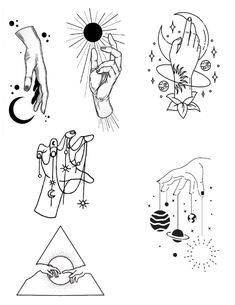 four different types of tattoos on white paper