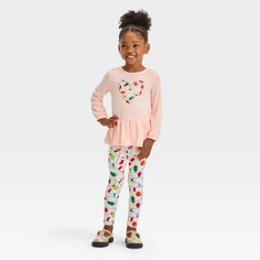 Cat & Jack Toddler Girls' Heart Christmas Lights Long Sleeve Pink Top Leggings Set Size: 18m, 2t, 5t Nwt! Playful Bottoms For Playtime In Winter, Playful Fitted Winter Bottoms, Cute Festive Winter Sets, Cute Fitted Holiday Sets, Playful Pink Sets For Holiday, Cute Fitted Sets For Holiday, Playful Pink Holiday Sets, Cute Fitted Christmas Sets, Playful White Holiday Sets