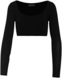 Black Cropped Tops With Thumbholes, Casual Tops With Thumbholes For Night Out, Fall Crop Top With Scoop Neck And Stretch Fit, Fall Stretch Crop Top With Scoop Neck, Fall Season Stretch Scoop Neck Crop Top, Chic Seamless Long Sleeve Crop Top, Chic Long Sleeve Seamless Crop Top, Fitted Cropped Sweater For Night Out, Fitted Crew Neck Crop Top With Thumbholes