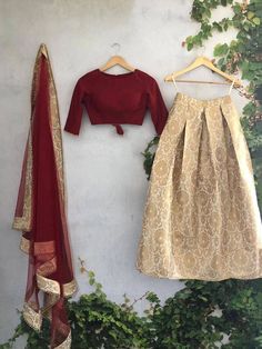 Pearl Lace Border, Indian Lengha, Golden Lehenga, Brocade Lehenga, Red Lehenga Choli, Lehenga Choli Designs, Choli For Women, Brocade Skirt, Indian Lehenga Choli