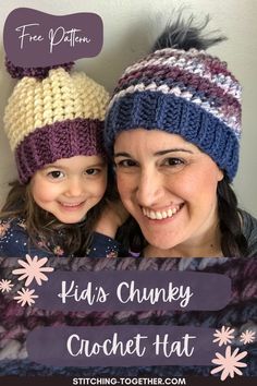 A free  chunky crochet hat pattern for kids that’s fun, warm, and perfect for chilly  days. Chunky Yarn Crochet Hat, Chunky Wool Crochet, Crochet Olive, Crochet Hat Pattern Free, Crochet Hat Free Pattern, Crocheted Beanies, Chunky Yarn Crochet, Chunky Crochet Hat, Plaid Hat