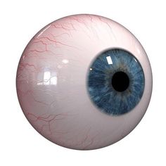 an eyeball with blue and red iris is shown in front of a white background