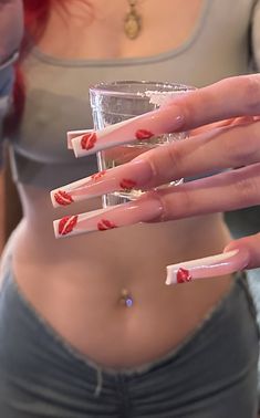 Long French Tip Acrylic Nails, Hood Nails, Gangster Nails, 19 Bday, Long Acrylic Nail Designs, Baddie Nails, Design Fails, Colored Acrylic Nails, Exotic Nails