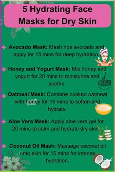 Say goodbye to dry skin with our selection of 5 Hydrating Face Masks! Explore the best face masks for providing intense hydration and nourishment to dry skin. From hydrating face masks to cool masks, discover the perfect remedy for restoring moisture and radiance to your complexion. Say hello to glowing skin with these essential masks designed specifically for dry skin types. Elevate your skincare routine and indulge in a luxurious self-care ritual with these hydrating face masks! #facemask #dryskin #skincare #hydratingmask #facemaskroutine Diy Mask For Dry Skin, Hydrating Face Mask Diy Dry Skin, Moisture For Dry Skin Face, Diy Face Mask For Dry Skin, Dry Skin Care Routine Faces, Skin Care Routine For Dry Skin, Dry Face Skin Care Routine, Diy Moisturizing Face Mask, Dry Face Remedy