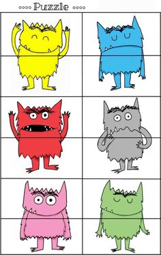 four different colored monsters with their mouths open