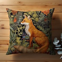 a pillow with an image of a fox on it