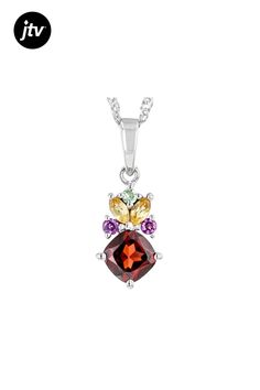 1.08ct Vermelho Garnet��� With .08ctw Round Raspberry Color Rhodolite, .03ct Round Mint Tsavorite & .17ctw Marquise Spessartite Rhodium Over Sterling Silver Pendant With Chain. Measures approximately .86"L x .34"W. 3.8mm bail. Lobster claw clasp with a 2" extender. Multi-stone Diamond Pendant Gemstones, Fine Jewelry Gemstone Pendant With Accent Stones, Sterling Silver Cluster Gemstone Jewelry, Multi-stone Cluster Jewelry In Cubic Zirconia, Cluster Multi-stone Cubic Zirconia Jewelry, Cluster Cubic Zirconia Gemstone Jewelry, Multi-stone Cubic Zirconia Cluster Jewelry, Cluster Gemstones With Accent Stones As Gift, Cluster Accent Stones Gemstones As Gift