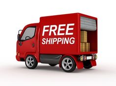 a red delivery truck with the words free shipping for the continental us