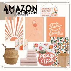 an assortment of items displayed on a white background with the words amazon kids bathroom written below