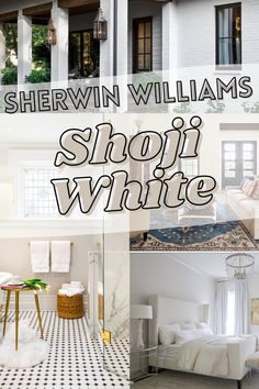 there is a collage of photos with the words shewin williams's shopi white