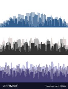 three city skylines in different colors and sizes