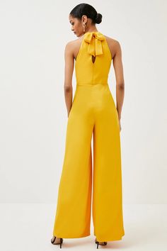 Soft Tailored Halter Neck Wide Leg Jumpsuit | Karen Millen Spring Evening Halter Neck Strapless Jumpsuit, Spring Evening Strapless Halter Neck Jumpsuit, Halter Neck Jumpsuits And Rompers For Spring Evenings, Spring Evening Halter Neck Jumpsuits And Rompers, Summer Formal Strapless Halter Neck Jumpsuit, Formal Strapless Halter Neck Jumpsuit For Summer, Backless Jumpsuits And Rompers For Spring Formal, Backless Formal Jumpsuits And Rompers For Spring, Backless Formal Jumpsuit For Spring