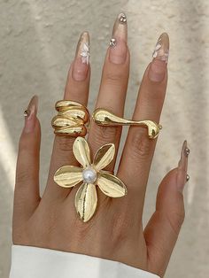 Flower Shape Shiny Rings Accessories SILVER-One_size Girlfriend Jewelry, Shiny Rings, Boho Trends, Rings Accessories, Couple Wedding Rings, Gold Collar, Vintage Gothic, Knuckle Rings, Birthday Jewelry Gift