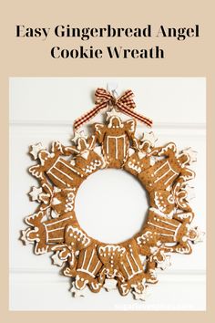 an easy gingerbread angel cookie wreath on a door