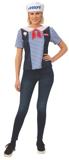 Womens Stranger Things Robin's Scoops Ahoy Uniform Costume Top - HalloweenCostumes4U.com - Adult Costumes Scoops Ahoy Costume, Scoops Ahoy Uniform, Robin Scoops Ahoy, Robin Stranger Things, Stranger Things Robin, Scoops Ahoy, Robin Costume, Stranger Things Costume, Uniform Costume